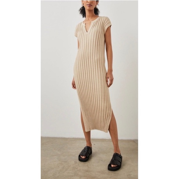 Rails Dresses & Skirts - NWT Rails Ashley Cream Ribbed Knit Midi Dress L Sleeveless Split Neck Minimalist